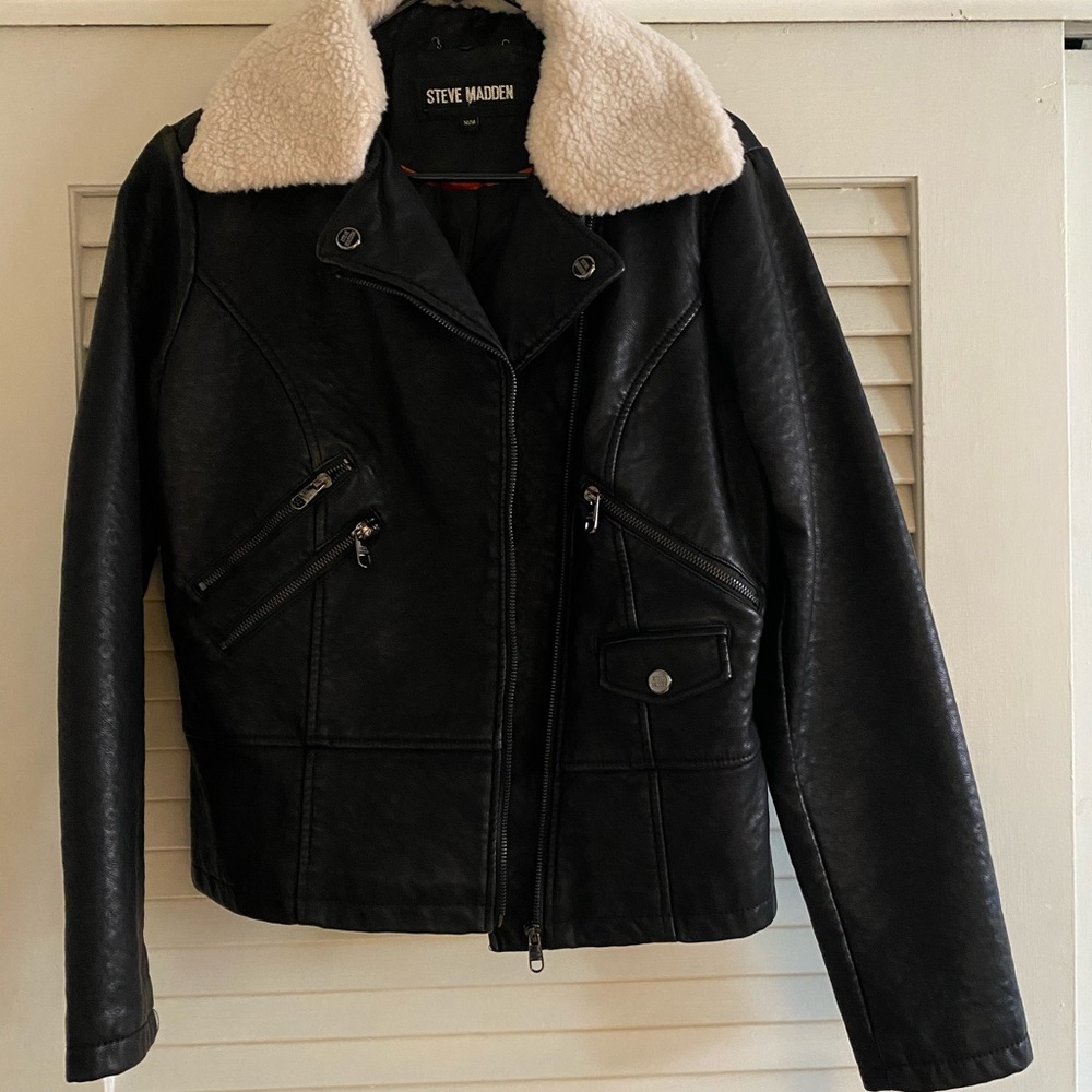 Steve Madden Leather Jacket With Sherpa Collar
